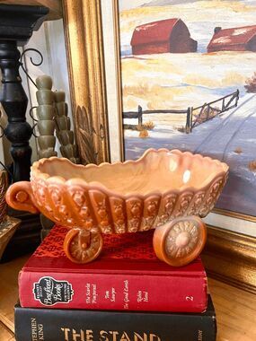 Vintage L.G. Wright Pink Slag Glass Baby Carriage Coach Bowl Daisy Button